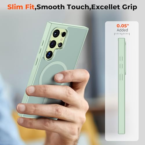Image of SUPFINE Magnetic for Samsung Galaxy S23 Ultra Case, (Built-in Magnets) (Military Grade Drop Protection) Slim Translucent Shockproof Phone Case,Light Green