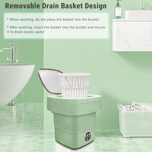 Image of Portable Washing Machine, Foldable Personal Washer w /Integrated Drain Pipe and Spin Basket for Light Clothes, 3 Cleaning Modes, Blue Light Collapsible Laundry for Travel, RV, Baby Clothes