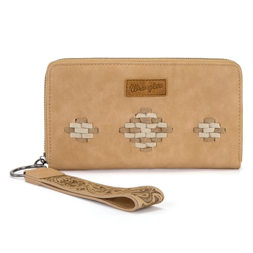 Image of Wrangler Wristlet Wallet, Women Clutch Purses RFID Blocking with Aztec Boho Western Wrist Strap, Wristlet Purse with Zipper Pocket Card Holder for Women Girls Casual Travel Daily, WG310-W006TN