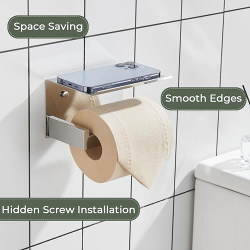 Image of KOKOSIRI Toilet Paper Holder with Shelf Chrome Bathroom Toilet Roll Holder for Restroom T-304 Stainless Steel Wall Mounted, Polished Finish, B2010CH