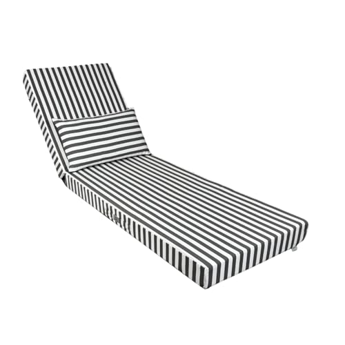 deco arts Coussin Bain de Soleil - 190x60x10 cm - Matelas pour transat avec Coussin - Déhoussable, déperlant, Anti-UV, très Confortable - 190x60x10 cm - Rayures Grises