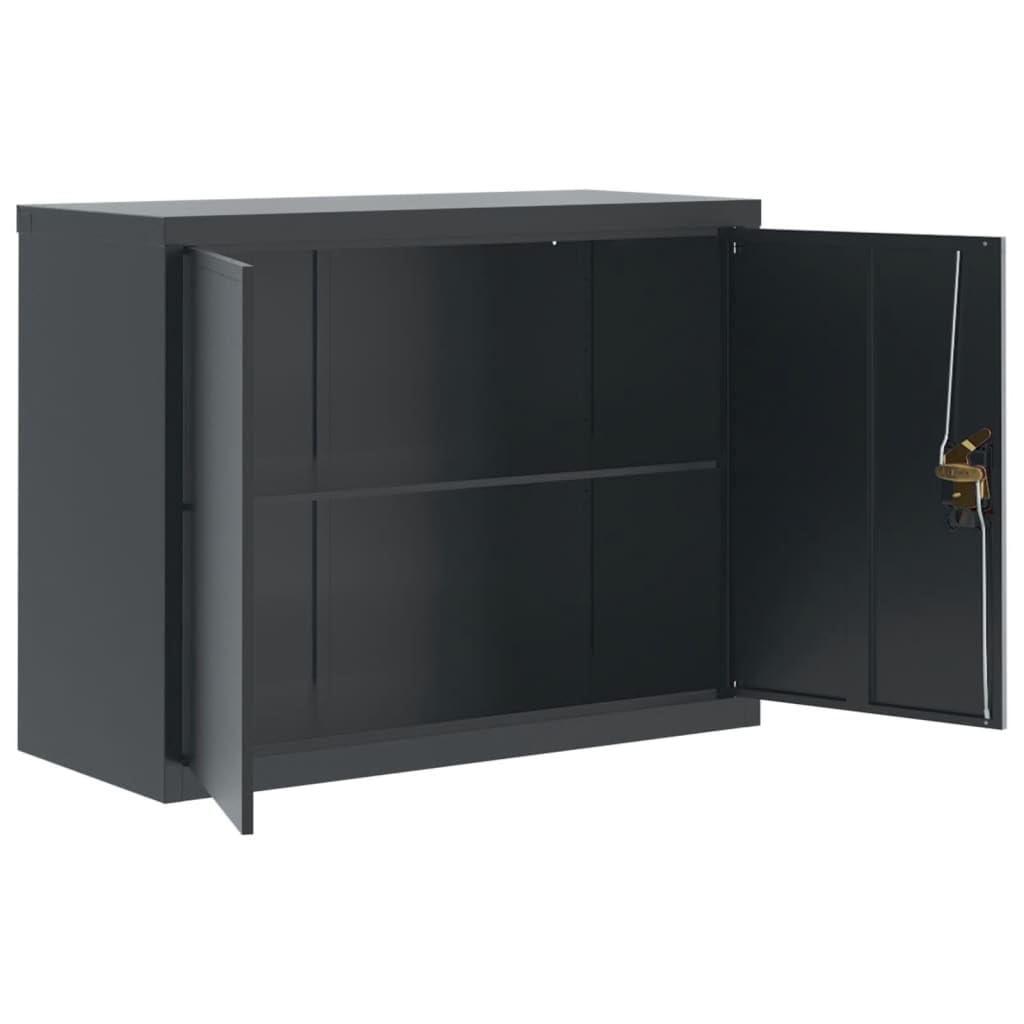 Armario archivador antracita de acero pulverizado, 90 x 40 x 70 cm, con puerta con cerradura, estantes, mucho espacio para oficina, oficina en casa, archivos y estudios
