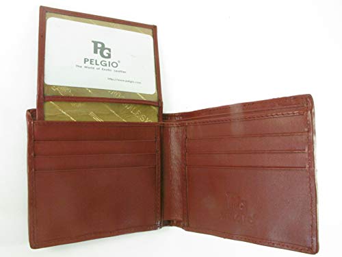 Image of Pelgio Genuine Crocodile Alligator Backbone Skin Leather Bifold Wallet ([B1] 6 Card Slots + 2 ID Windows + 2 Compartment for Bills, Wine Red)