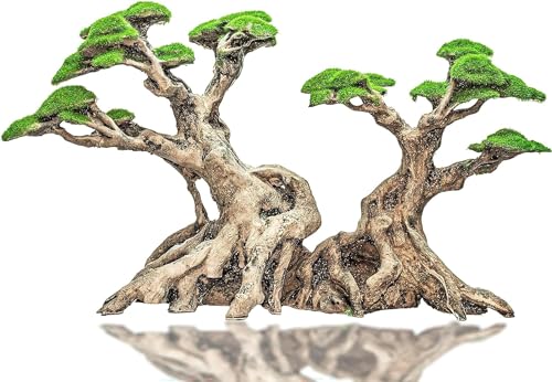 Novelsite Fish Tank Decorations - Large Bonsai Trees with Faux Moss- Aquarium Rocks Aquascaping- Made of Sandstone 17" x 8.6" x 5" Enhance Aquatic Landscape with Realistic Natural Look by Novelsite - Used condition - US$83.31