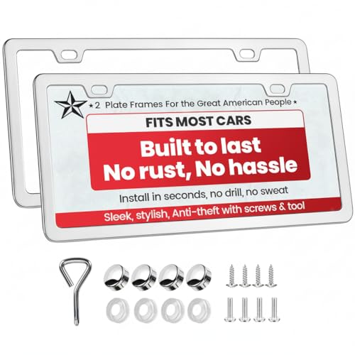 2 Pack Sliver Stainless Steel License Plate Frames with 2 Holes Polish Mirror License Plate Holder Rust-Proof Includes Chrome Screw Accessories Universal Car License Plate Cover for Man and Women