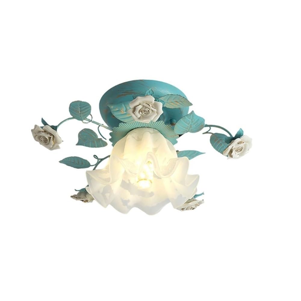 LYOUAE French Country Wrought Iron Ceiling Lamp Retro Romantic Flower Ceiling Light