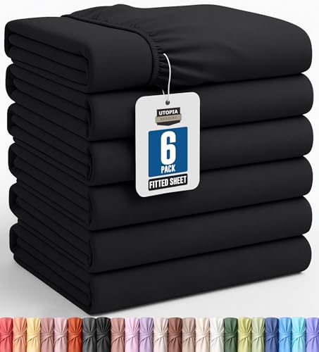 Image of Utopia Bedding Twin Fitted Sheets - Bulk Pack of 6 Bottom Sheets - Soft Brushed Microfiber - Deep Pockets - Shrinkage & Fade Resistant - Easy Care (Black)