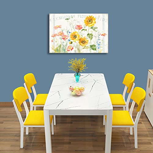 Flower Canvas Wall Art Farmhouse Flower Reeds Canvas Pictures Rustic Yellow Pink Blue Floral Blossom Canvas Painting Vintage Botanical Artwork For Living Room Bedroom Home Office Wall Decor 16" X 12" #TOP2