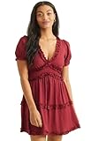 ALTAR'D STATE Women's Short Sleeve Dress, V-Neck Casual Summer and Fall Short Length, Burgundy Dress, Extra Large