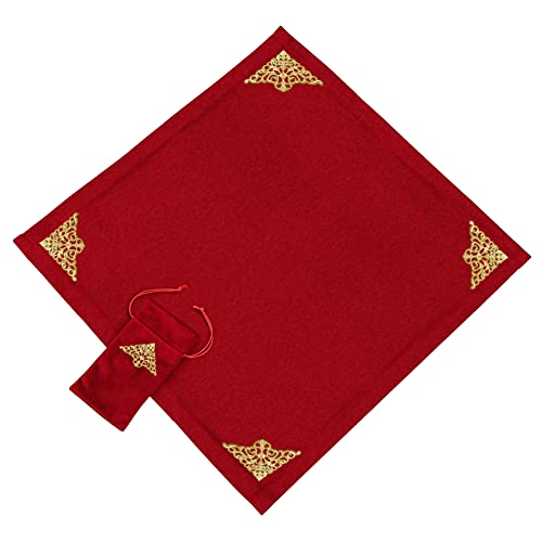 BLESSUME Altar Tarot Table Cloth for Reading Wicca Square Divination Velvet Cloth with Tarot Pouch (Red 4)