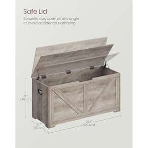 VASAGLE Storage Chest Storage Trunk with 2 Safety Hinges Storage Bench Shoe Bench Farmhouse Style 157 x 394 x 181 Inches for Entryway Bedroom Living Room Heather Greige ULSB060K03