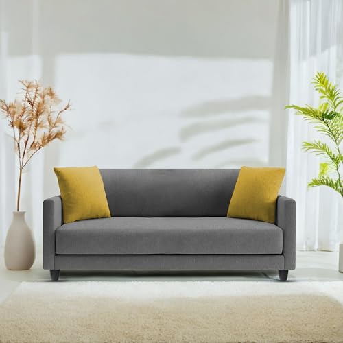 Image of Casaliving Dominic 2 Seater Sofa Set for Living Room (Dark Grey Fabric) Premium Fabric Sofa Set