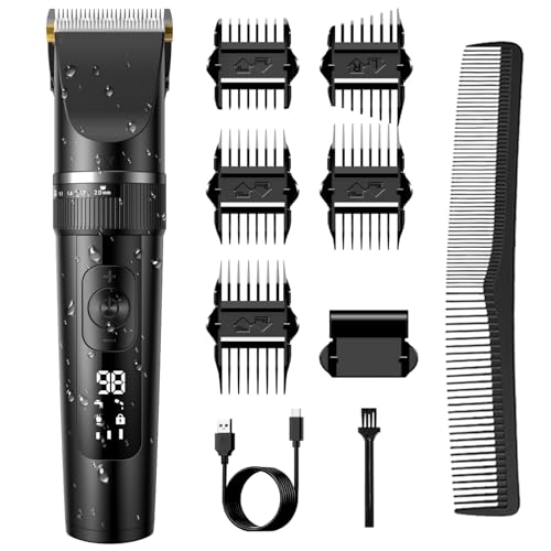 【2026新登場・Type-C充電式・IPX7全身防水】バリカン ヘアーカッター 電動バリカンメンズ 3段階スピード調節 5段階刈り高さ 10種類ガイドコーム 知能LEDディスプレイ 大容量バッテリー搭載 低騒音設計 安全ロック付き スキカット 交流式 コードレス 軽量 坊主 子供 家庭用 散髪用 業務用 日本語説明書付き