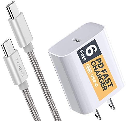 Boxgear USB-C Fast Power Adapter for Latest iPad Pro (3rd Generation 11-inch and 12.9-Inch) 18W PD + 6.6 Feet Braided Cable for 3, Note 10,Galaxy S20