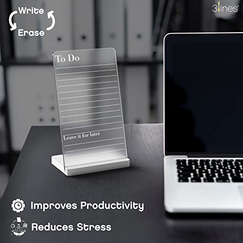 Image of 3 Lines to Do List Acrylic Board for Desk (12X8 CM)| Best Planner & Organiser | White Acrylic Base | with Marker & Cleaning Fabric | to DO Priorities Translucent | Small Size