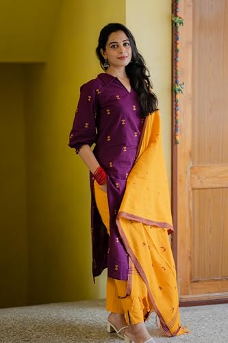 Image of GoSriKi Women Viscose Foil Print Straight Kurta with Pant and Dupatta | Ladies Kurta Pant Dupatta Set | Indian Ethnic Traditional Dress for Women