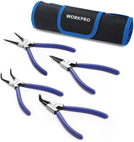 WORKPRO 4-Piece Snap Ring Pliers Set, 7-Inch Internal and External Circlip Pliers Kit with Straight and Bent Jaw, For Ring Remover Retaining, Storage Pouch Included