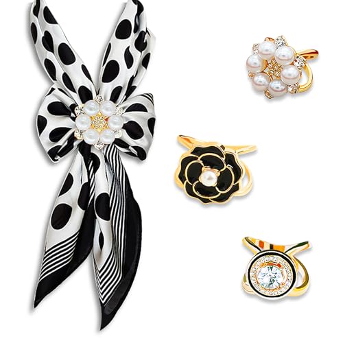Image of 3pcs Elegant Rhinestone Daisy FLowers Scarf ring Buckle for Lady Heart Crystal Rhinestone Scarves Clip Buckle for women