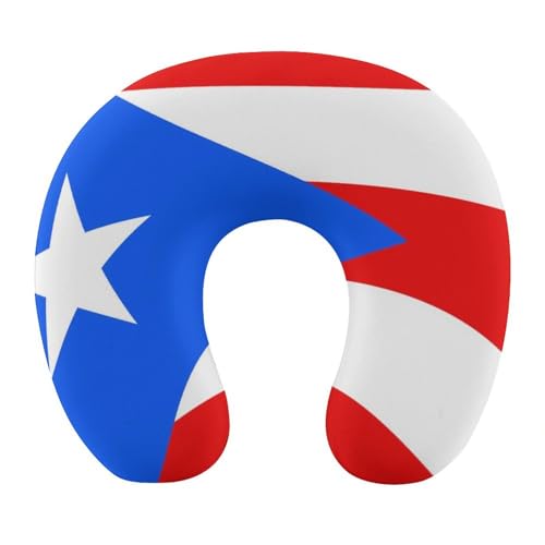 Image of Stylish U Shaped Travel Neck Pillow Memory Foam Chin Support Puerto Rico Flag, Breathable Washable Cover for Airplane Car Office Decor