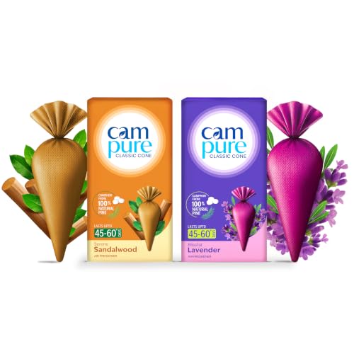 Image of CamPure Camphor Cone (1 Sandalwood + 1 Lavender) Pack Of 2-100% Organic | Air Freshener For Car, Wardrobe, Office Cabin's, Drawers, Travel Bag & Bathroom