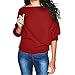 Kabxryaclo Pull en tricot mohair uni à manches longues et col rond pour femme - Rouge - 40
