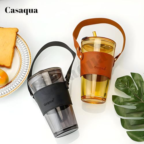 Image of Glass Tumbler with Lid & Straw - 450ml, Set of 1, Iced Coffee Cup, Clear Drinking Glass with Silicone Grip Sleeve, Leak-Resistant Lid, Travel Tumbler for Coffee, Tea, Office Use