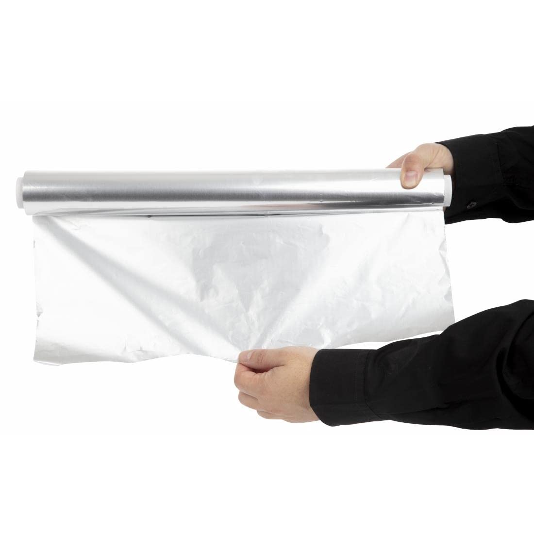 Vogue Papier aluminium, 440 mm x 75 mètres, argent, avec lame de coupe dentelée, 12 microns, rouleau de papier d'aluminium pour service alimentaire, film de cuisine de qualité supérieure, CF353
