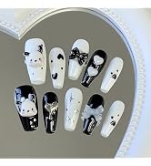 Handmade Press On Nails,Bow Tie Heart Black and White Nails Kit,Reusable UV Gel Cured Sturdier Fa...