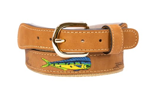 Image of Zep-Pro Men's Tan Leather Embroidered Dolphin Belt