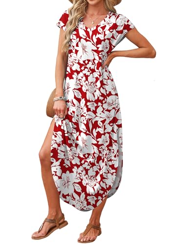 Image of RUMIA Summer Maxi Dresses for Women Cap Sleeve Long Sundress with Pockets