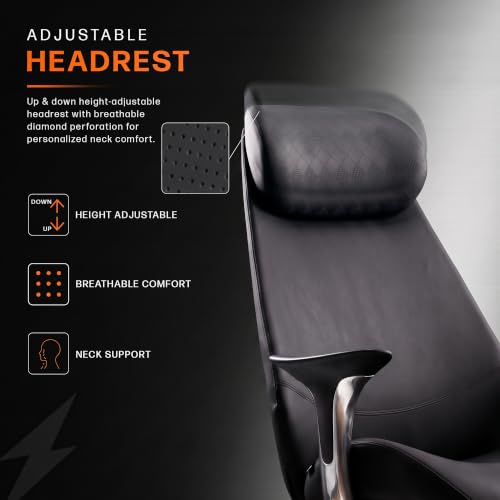 Image of Drogo Amara Ergonomic Office Chair for Work & Home- Luxury Semi-Silicone Leather, 5cm Seat Depth Adjustment, Curved Headrest, PU Aluminium Armrest, 135 Recline with 3 Lock Positions, Footrest (Black)