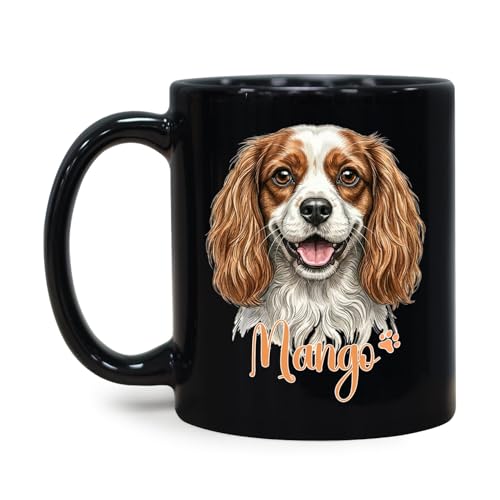 White Cavalier King Charles Spaniel Dog Coffee Cup, Personalized Dog Lover Ceramic Mug With Name, White Cavalier King Charles Spaniel Face Teacup 11 Oz Or 15 Oz, Custom Puppy Owner Black Coffee Mug