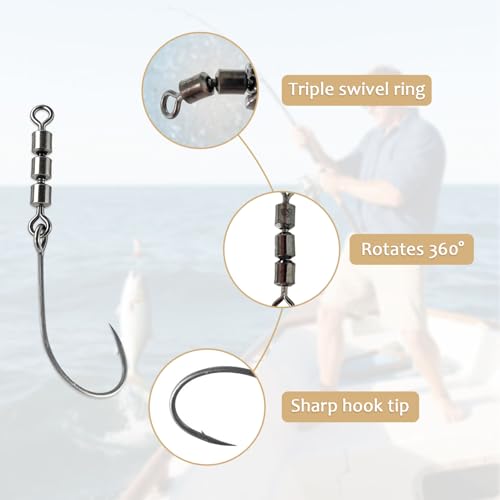 18 Stück Angelhaken mit Widerhaken, 6 Größen Rotierende Wirbelhaken für Forellen Angeln – Rotate Fishing Rig Hooks, Forellen Rotor Haken Angelwirbel, Perfekt für Meeres- und Süßwasserangeln