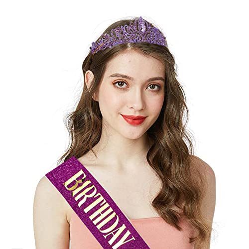 Image of CIEHER Purple Birthday Sash & Queen Crown Kit - Decorations, Tiara for Women Girls - Birthday Crown and Sash