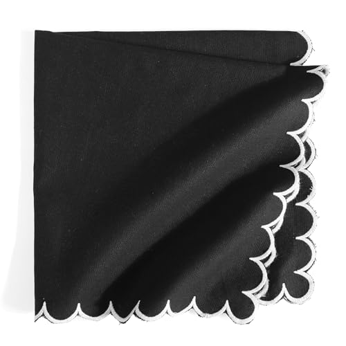 Image of FINGERCRAFT Scallop Edge Cloth Napkins | Set of 6 | 20x20 Inches | 100% Cotton | Table Napkins for Any Occasion | Washable, Perfect for Parties and Everyday Use (Black Matty, Set of 6)