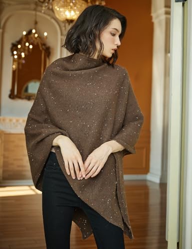 Image of BEAUTELICATE Women Wool Poncho Knitted Tweed Wool Sweater Pullover Pile Collar Cape