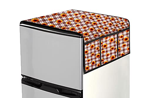 Image of Stylista Refridgerator top Cover Suitable for Samsung RR20C1723U8 /HL, 183 Liter Fridge, Dimension (WXD) 65x111 CM, Gingham Floral Pattern Coffee