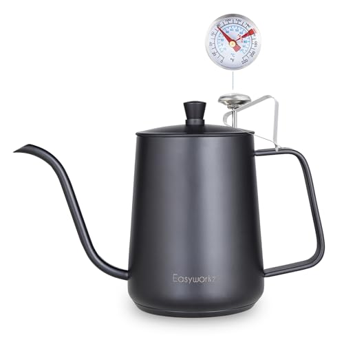 Easyworkz Gooseneck Pour Over Coffee Kettle 900 ml with Thermometer Stainless Steel Hand Drip Coffee Pot With Long Narrow Spout Suitable for Induction Cookers