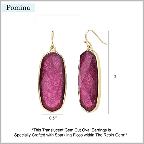 Pomina Fashion Statement Resin Oval Teardrop Earrings For Women Colorful Sparkle Faceted Crystal Glass Dangle Drop Earrings (Oval- Fuchsia) #TOP4