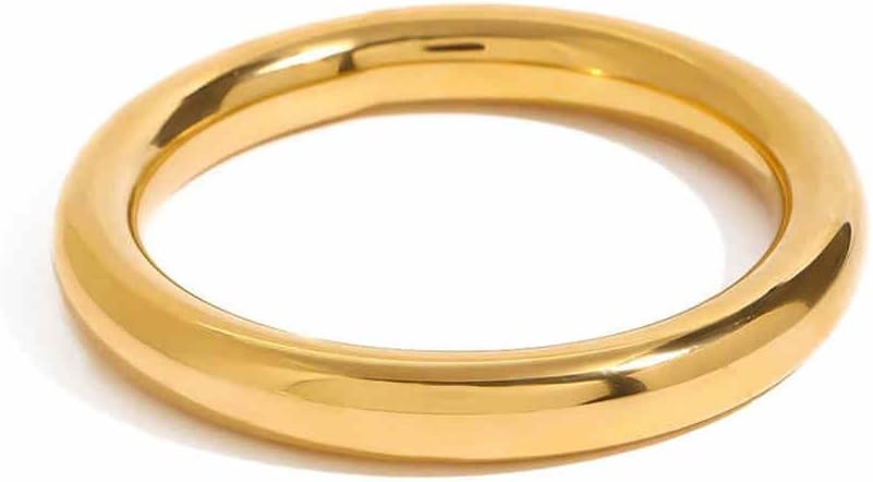 NewZenro Chunky 18k Gold Plated Bracelet for Women Men Minimalist Stainless Steel Simple Design Hypoallergenic Lightweight Stackable Stretch Bangle Jewelry for Everyday Wear