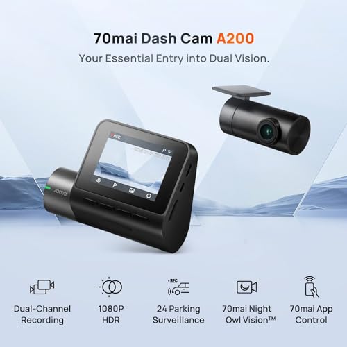 Image of 70mai A200 HDR Dual Dash Camera, 1080P Real HDR Front & 1080P Rear, Night Owl Vision, MaiColour Vivid+, G-Sensor, App Playback & Share, Optional Parking Mode
