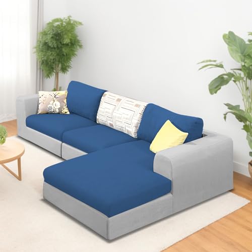 Image of Koza RHS 4 Seater L Shape Sofa Set for Living Room (Blue Grey Fabric) Premium Fabric Sofa