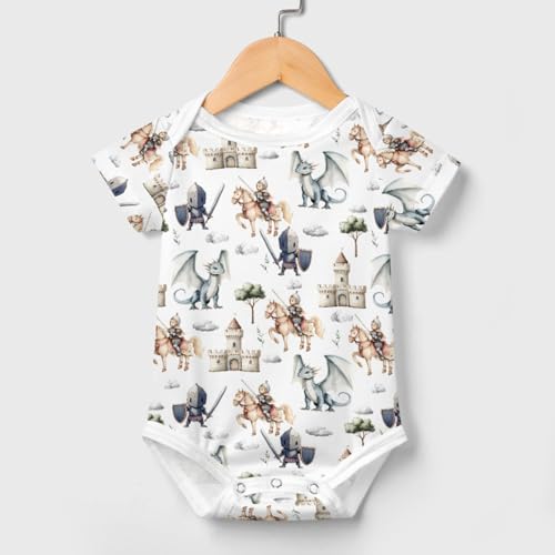 Cute Dragon Castle Knight Horse Baby Bodysuits Fairytale Dragons Trees Leaves Cloud Clothes2