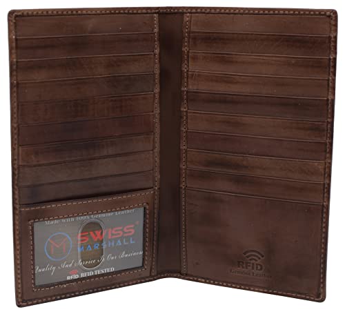 RFID Blocking Bifold Genuine Leather Credit Card ID Holder Long Wallet (59S Brown)