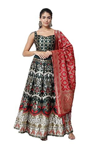 lehenga choli Kleid für Damen, indische ethnische Kleidung, vollständig genäht, Hochzeit, Party, Kleid, Grün / Rot, Medium Cover