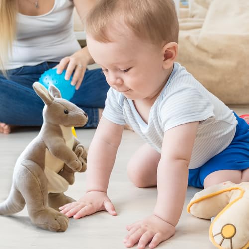YANGUN Känguru Plüschtier Plüschtiere, 28cm Süßes Kuscheltier Mutter und Kind Känguru, Flauschiges Stofftier Kängurus, Plüsch Känguroo Spielzeug, Geburtstagsgeschenk für Kinder