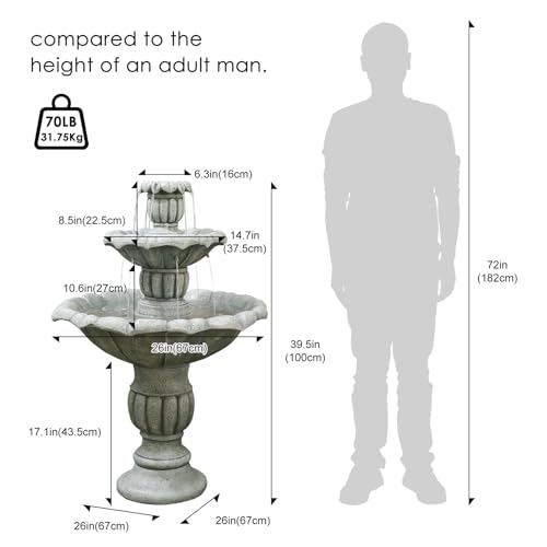 Image of Naturefalls 39.5 inch Water Fountain Outdoor - Large Waterfall Fountain Outside, 3-Tiers Cascading, Fiber Reinforced Concrete, Indoor and Outdoor Fountain for Garden, Patio, Backyard, Lawn, Yard Decor