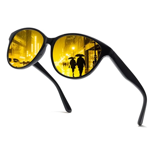 Chicid Night Vision Driving Glasses for Women, Polarized Anti-Glare Yellow Lens for Nighttime Rainy Foggy
