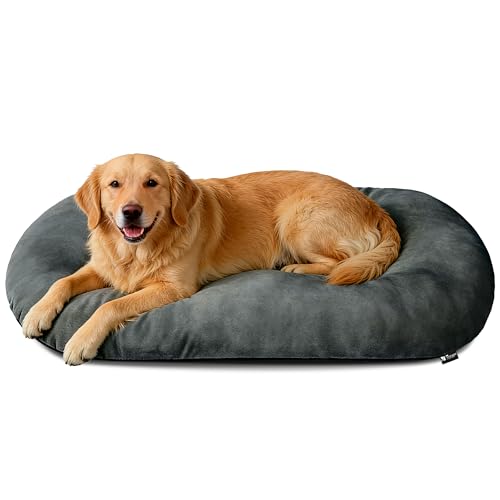 Image of Washable Oval Dog Bed for X-Large Dogs, High-Resilience,Dark Gray