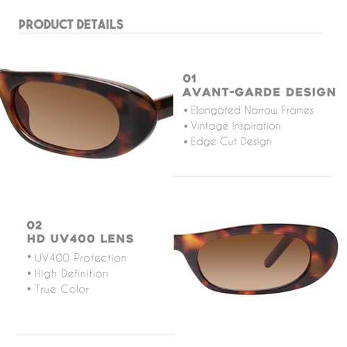 Image of mosanana Small Cat Eye Sunglasses for Women Y2k Retro Oval Narrow Cool Sun Glasses Shades MS52357